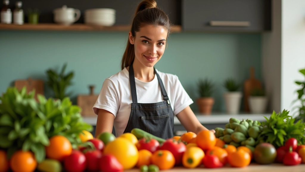Especialista em nutrição trabalhando com alimentos frescos e superalimentos